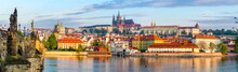 Prague Panorama With Charles Bridge And Prague Castle At Background, Czech Republic