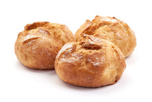 Freshly Baked Round Homemade Bread, Close-up, Isolated On White Background
