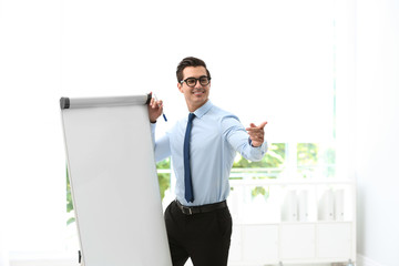 Wall Mural - Professional business trainer near flip chart in office