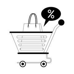 Poster - shopping retail sale store cartoon in black and white