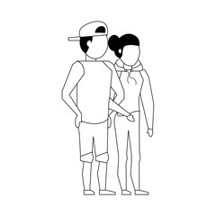 Wall Mural - couple love young relationship cartoon in black and white