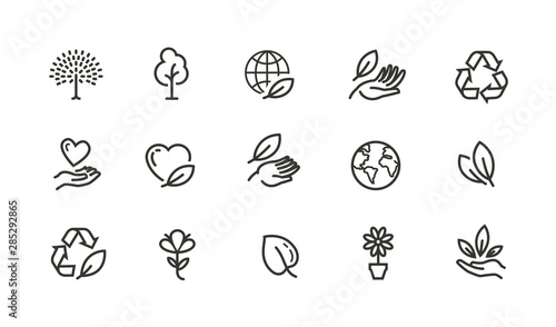Cuadros en Lienzo Ecology, environment line icons set