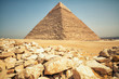 Ruins in Giza desert and the Pyramid of Chephren, Egypt
