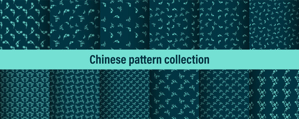 Poster - Set of chinese pattern. Modern background design. Vector template set. Vintage abstract seamless chinese traditional pattern. Endless texture for wallpaper, pattern fills, web page, surface textures.