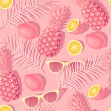 Flowers And Exotic Fruits Vector Seamless Pattern
