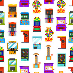 Poster - Cartoon Color Game Machine Seamless Pattern Background. Vector