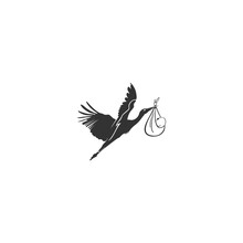 Stork Logo Flying Bird Design Illustration.