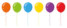Colored Balloons In Flat Style Set . Vector Illustration