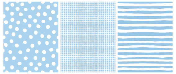 hand drawn childish style seamless vector pattern set. white horizontal stripes on a blue background