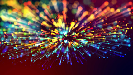 Wall Mural - 3d abstract beautiful background with colorful glowing particles, depth of field and bokeh effect. a