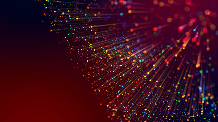 Wall Mural - 3d abstract beautiful background with colorful glowing particles, depth of field and bokeh effect. a