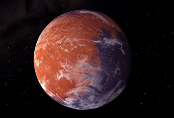 Wall Mural - Planet Mars, with a white spot, on a dark background.  Elements of this image were furnished by NASA
