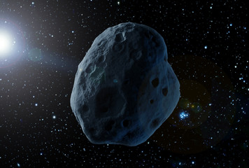 Wall Mural - a huge asteroid in space, on a dark background. elements of this image were furnished by nasa
