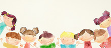 Happy Children Bacground. Watercolor