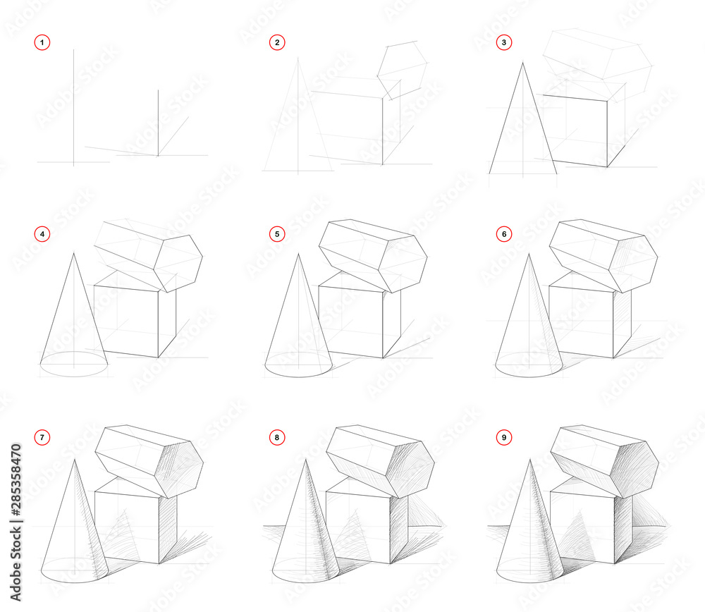 How to draw step-wise sketch of still life with geometric shapes ...