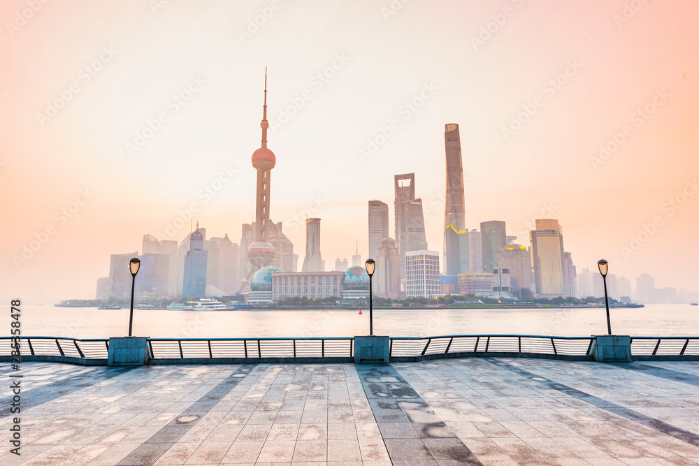 Shanghai skyline. Pudong New Area and Huangpu River. Located in The ...