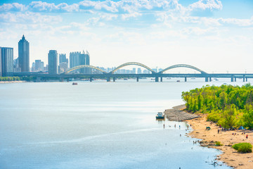 Wall Mural - Harbin skyline and Songhua River. Located in Harbin, Heilongjiang, China.