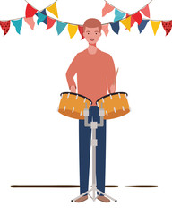 Wall Mural - young man with timpani on white background