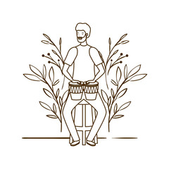 Wall Mural - silhouette of man with congas and branches and leaves in the background