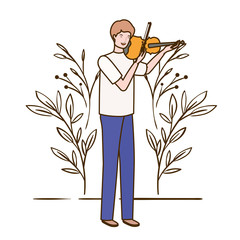 Sticker - man with fiddle and branches and leaves in the background