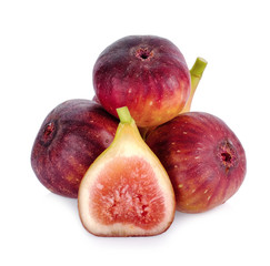 Wall Mural - A half and whole figs fruits isolated on white background.