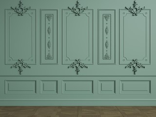 Classic interior wall with mouldings