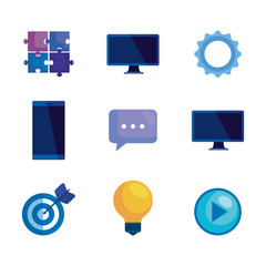 Wall Mural - set of technology media icons to business strategy