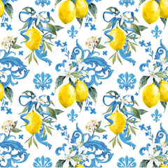 Canvas Print - Watercolor lemon pattern