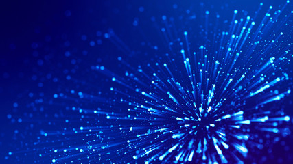 Wall Mural - 3d rendering of abstract blue background with glowing particles like micro world science fiction wit