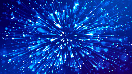 Wall Mural - 3d rendering of abstract blue background with glowing particles like micro world science fiction wit