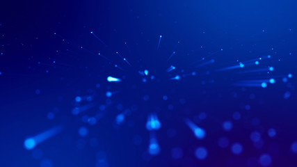 Wall Mural - 3d rendering of abstract blue background with glowing particles like micro world science fiction wit