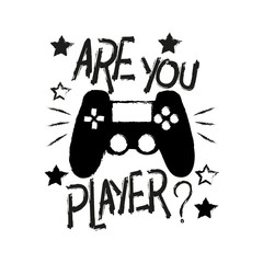 Wall Mural - Are you player? Chalk drawing controller, stars and text. Your designs T-shirts, posters, greeting cards, gift.