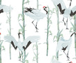 Seamless pattern with bamboo and Chinese crane