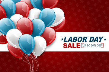 Wall Mural - labor day sale banner with a bunch of ballons on red background. united states of america national s