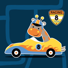 Wall Mural - vector cartoon of giraffe the funny racer