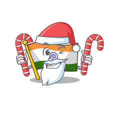 Sticker - Santa with candy indian flag kept in cartoon cupboard