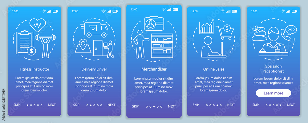 Part time job blue onboarding mobile app page screen vector template ...