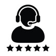 © TukTuk Design - Business support icon vector male customer care service person profile avatar with a headphone and a star rating for online assistant in glyph pictogram illustration