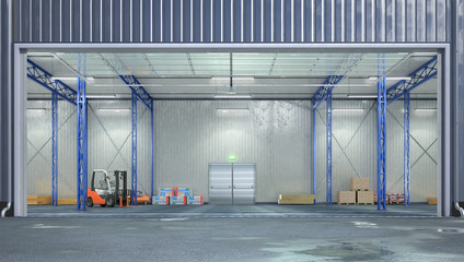 Wall Mural - Hangar interior with open gate. 3d illustration