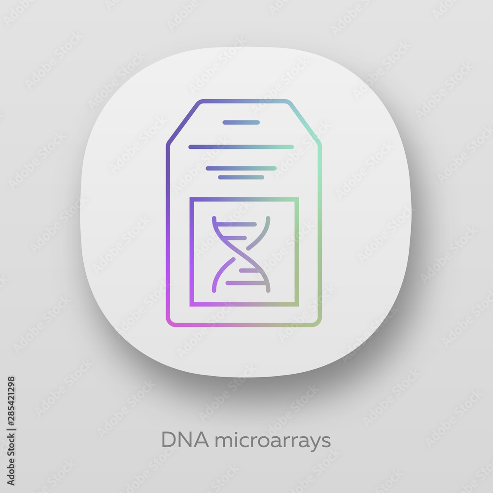 DNA microarray app icon. DNA chip. Microscopic chromosome spots ...