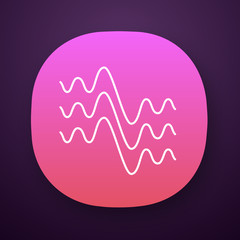 Canvas Print - Flowing wavy lines app icon. Fluid parallel soundwaves. Sound, audio waves. Abstract organic waveforms. Vibration amplitude. UI/UX user interface. Web, mobile application. Vector isolated illustration