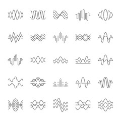 Wall Mural - sound and audio waves linear icons set. music digital curve soundwaves. voice recording. vibration, 
