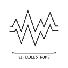 Sticker - Heart beat linear icon. Thin line illustration. Sound, audio wave. Heart rhythm, pulse. Music frequency. Soundtrack playing amplitude. Contour symbol. Vector isolated outline drawing. Editable stroke