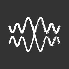 Sticker - Sound, audio wave chalk icon. Vibration, noise amplitude. Music rhythm frequency. Radio signal, voice recording logo. Energy flow wavy lines. Sonic waveform. Isolated vector chalkboard illustration