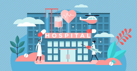 Wall Mural - Hospital vector illustration. Flat tiny medical ambulance persons concept.