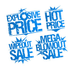 Explosive price, hot price, wipeout sale and mega blowout sale rubber stamps imprints