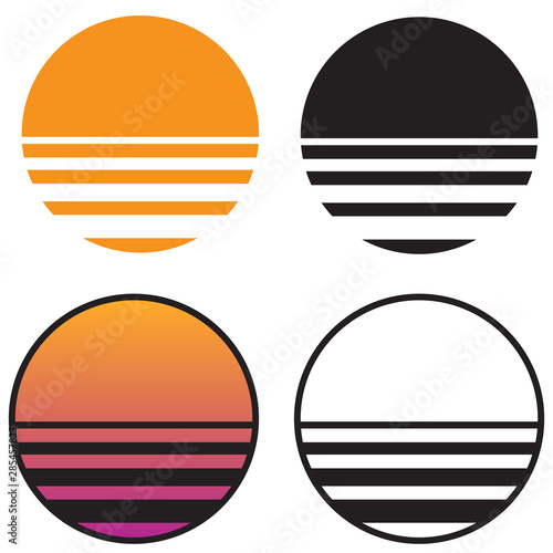 Classic Retro Sun Sunset isolated vector illustration in solid color, gradient c Tableau sur Toile
