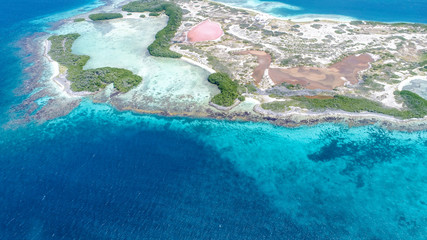 Caribbean: Vacation in the blue sea and deserted islands. Aerial view of a blue sea with crystal water. Great landscape. Beach scene. Aerial View Island Landscape Los Roques