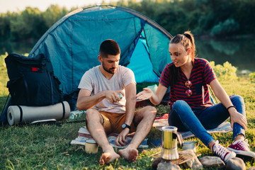 Wall Mural - protecting from mosquito on camping by the river