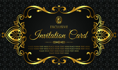 Wall Mural - Luxury invitation card template - black and gold vintage style